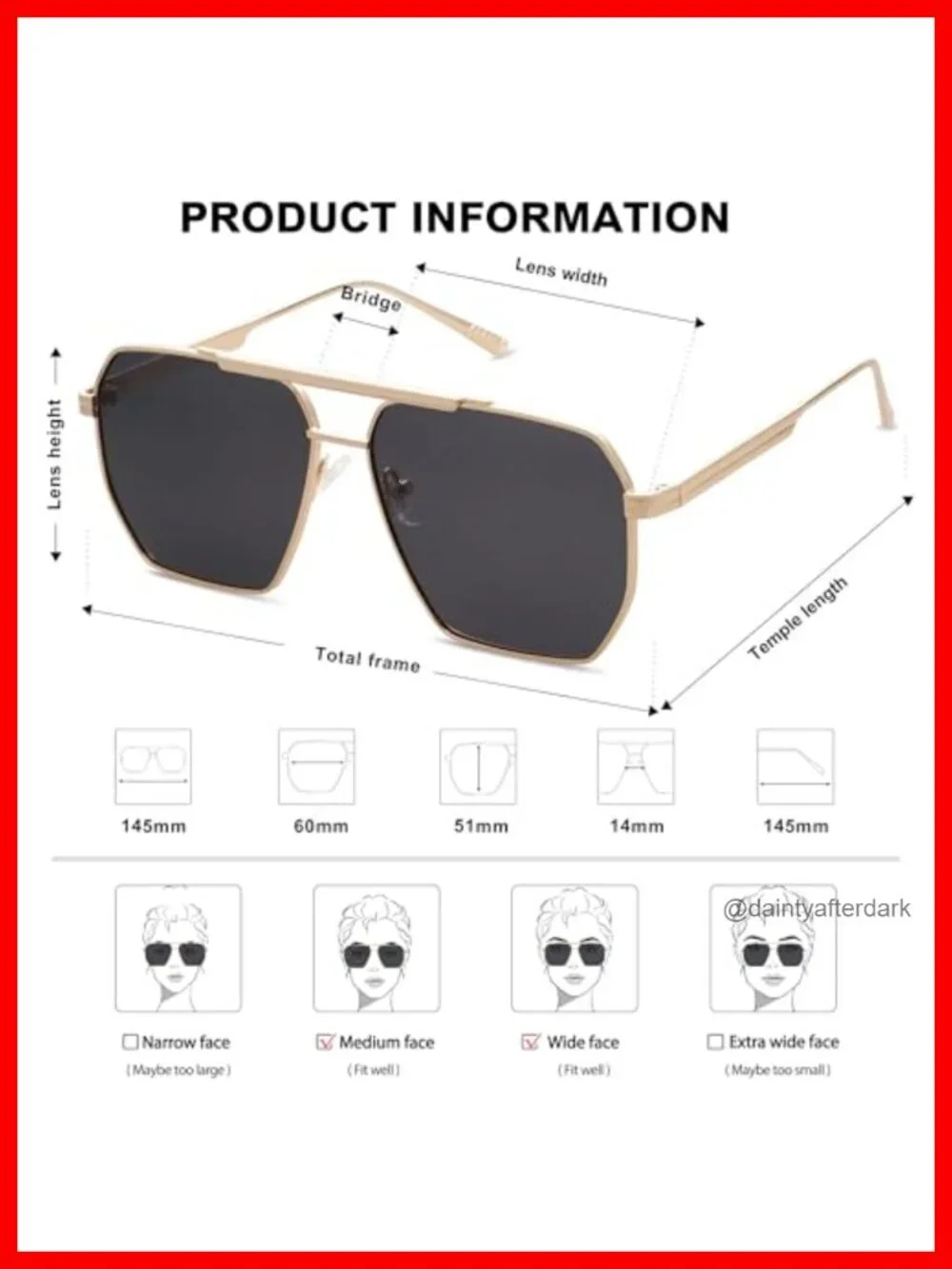 Retro Oversized Square Polarized Sunglasses Metal Frame UV Protection